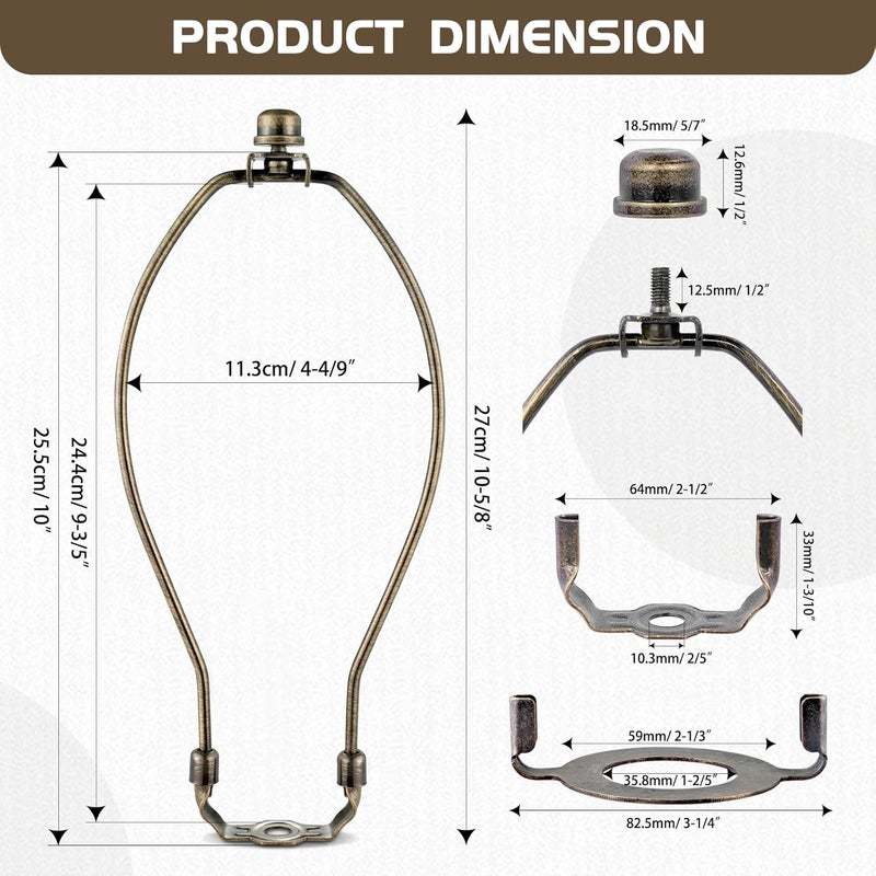 GooChan Lamp Shade Harp, Antique Brass Lamp Harp Frame Lampshade Bracket, Detachable Shade Holder for Floor or Table Light (Bronze, 10-Inch) - Image 2